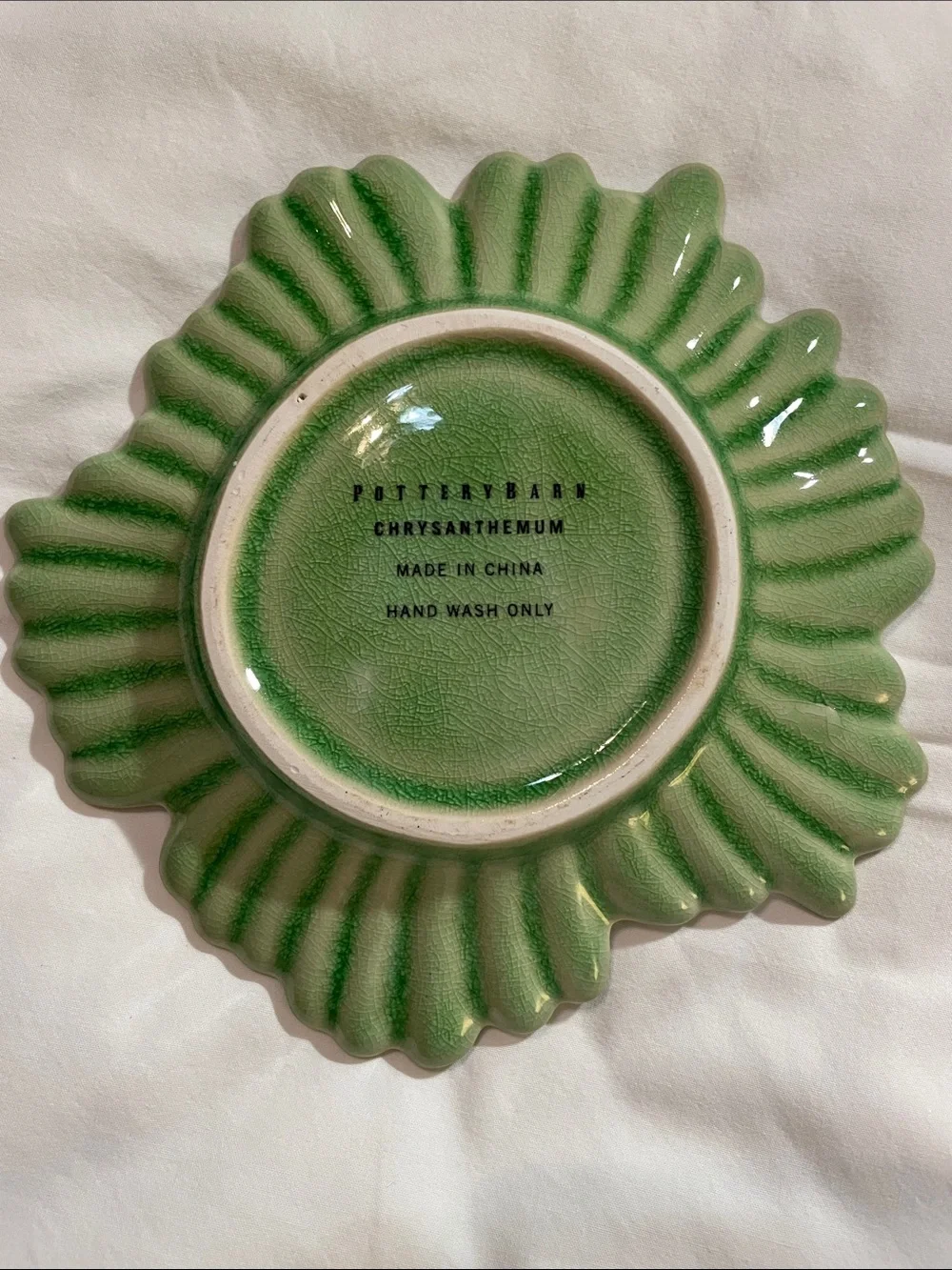 Pottery Barn Green Chrysanthemum Pillar Candle Dish